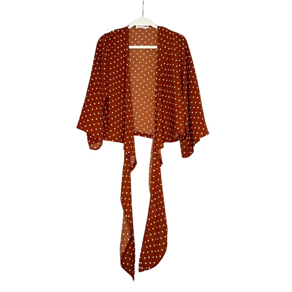 Skylar + Madison Rust Polka Dot Wrap Tie Top | Size Large